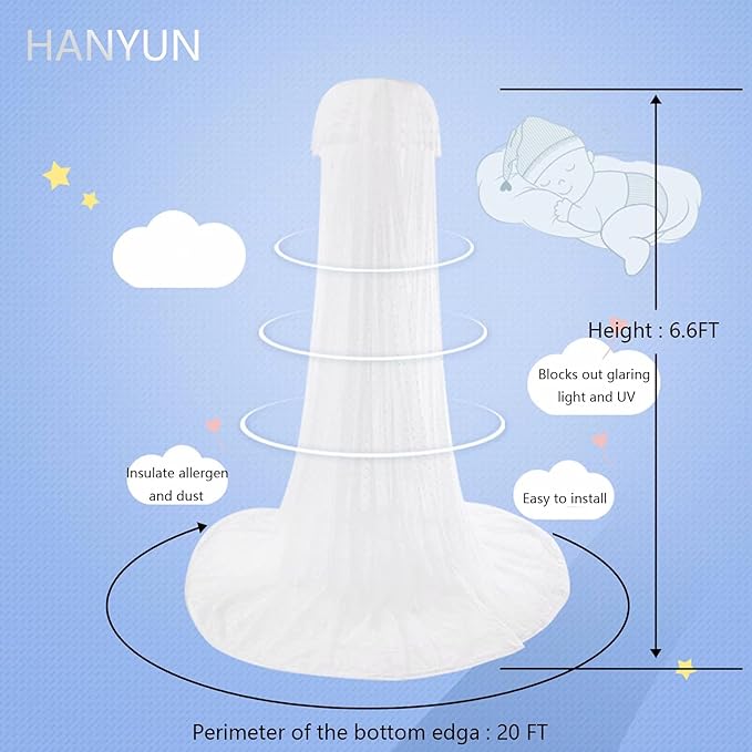 Baby Bed Canopy with Adjustable Clip-on Stand Baby Crib Cot Net Tent Hanging Dome Curtain Netting See Through Mesh Bed Cover Net Stand Rod-CubbioJoy