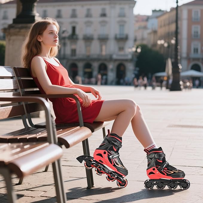 2PM SPORTS Vinal Girls Adjustable Flashing Inline Skates, All Wheels Light Up, Fun Illuminating Skates for Kids Men Adult Women and Boys-CubbioJoy