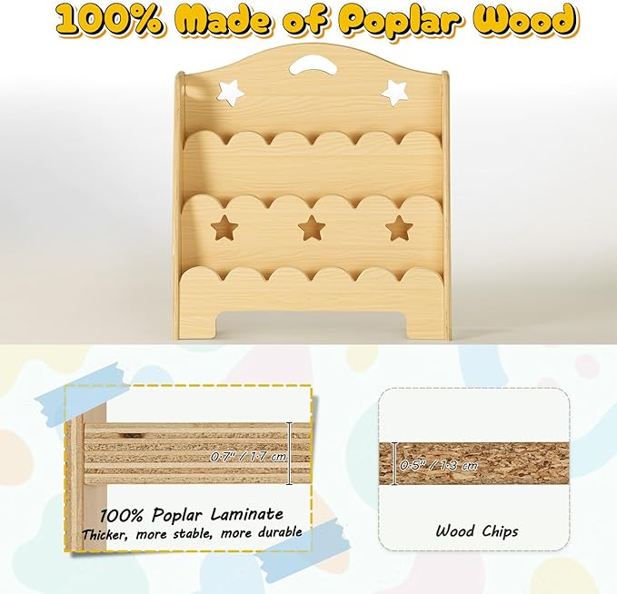 3-Tier Montessori Wooden Bookshelf for Kids, Toddler Book Rack Toy Organizer and Storage, Small Book Display Stand for Baby, Bookshelves Furniture for Classroom, Nursery, Playroom, Library-CubbioJoy