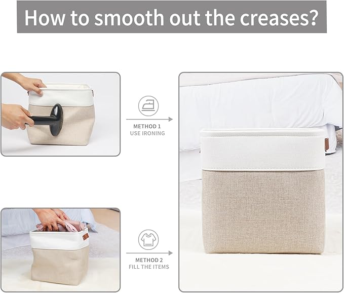 Collapsible Fabric Storage Cubes 11x11 Cube Storage Bins, 4 Pack Closet Baskets Box with Handles for Organizing, Shelf, Toys, Clothes, Home, Office, Nursery (Beige&White)-CubbioJoy