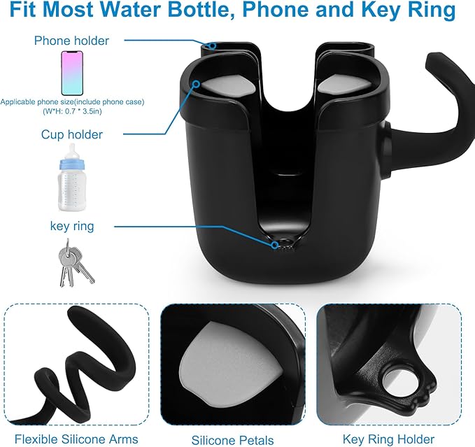 Accmor Stroller Cup Holder, Universal Cup Holder with Silicone Gooseneck Arm, Bike Cup Holder, 360° Rotatable Large Caliber Drinks Holder for Stroller, Bike, Wheelchair, Walker-CubbioJoy