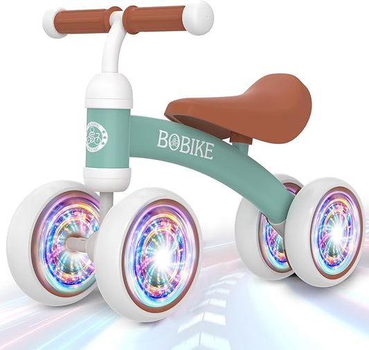 Baby Balance Bike Toys for 12-36 Months Kids Toy Boy and Girls Gifts Toddler Best First Birthday Gift Children Walker No Pedal Infant 4 Wheels Bicycle (Colorful, Green-Light)-CubbioJoy