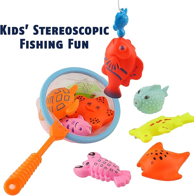 CozyBomB™ Kids Fishing Bath Toys Game | Magnetic Floating Toy Magnet Pole Rod Net, Plastic Floating Fish Toddler Pool Education Teaching and Learning Colors Birthday Age 3 4 5 6 Year-CubbioJoy