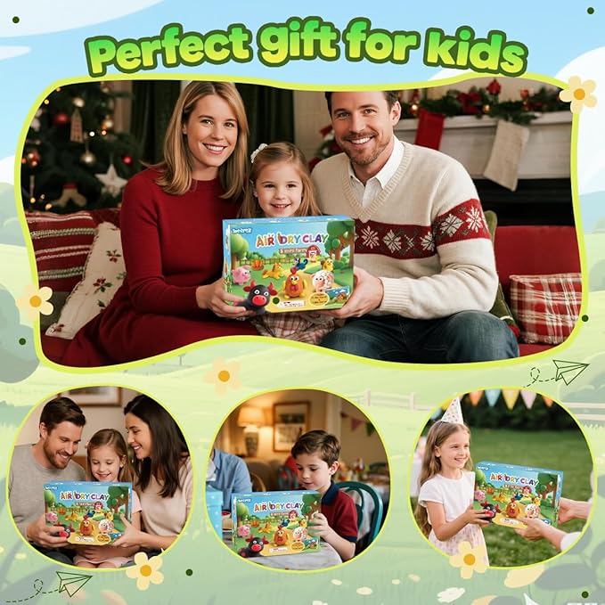 BEIREG Air Dry Clay Farm Adventure Kit for Kids - 15 DIY Farm Animals & Vegetables with Tutorials, Ultra Soft Modeling Magic Clay, Safe Non-Toxic STEM Educational Craft Gift for Boys & Girls Ages 3-12-CubbioJoy