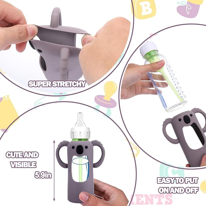 BUSOHA 3 Pack Koalas Silicone Sleeves for Dr. Brown's Glass Baby Bottles - Drop Protection Baby Bottle Sleeves Compatible with Dr Brown Newborn Glass Bottles with Silicone Handles,8 oz-CubbioJoy