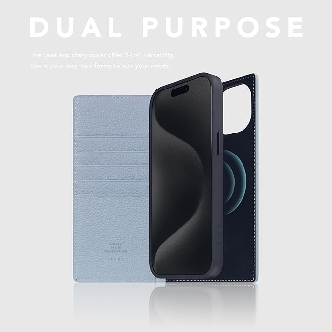 D8 Full Grain Leather Wallet Case for iPhone 15 Plus - [2-in-1] Handcrafted Detachable Diary Style with Magnetic MagSafe Back Cover, Gift Box Included (Powder Blue)-CubbioJoy
