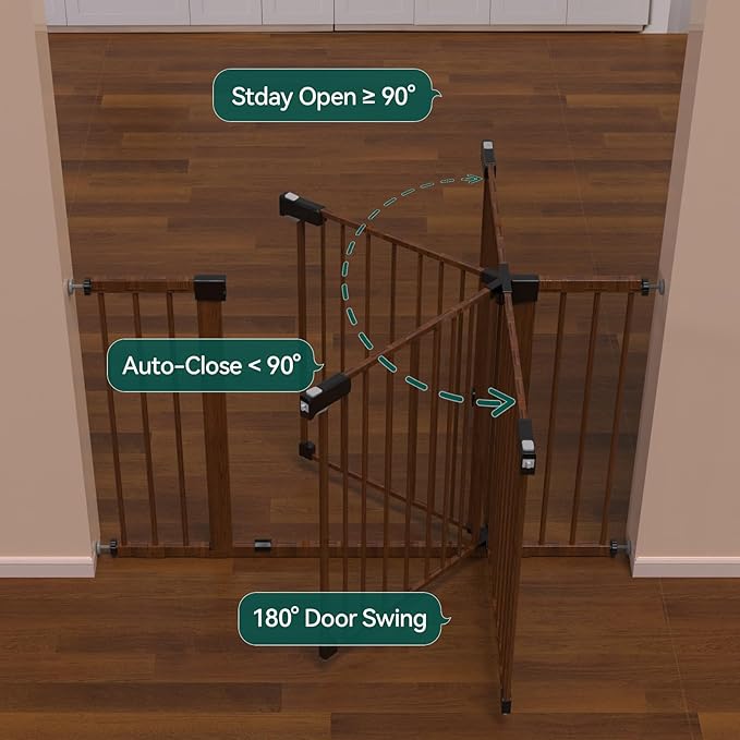 BABELIO Baby Gate with Black Wood Pattern, 29-48 Inch Auto Close Dog Gate for The House, Stairs and Doorways, Pressure Mounted Pet Gate with Door and Y Spindle Rods-CubbioJoy
