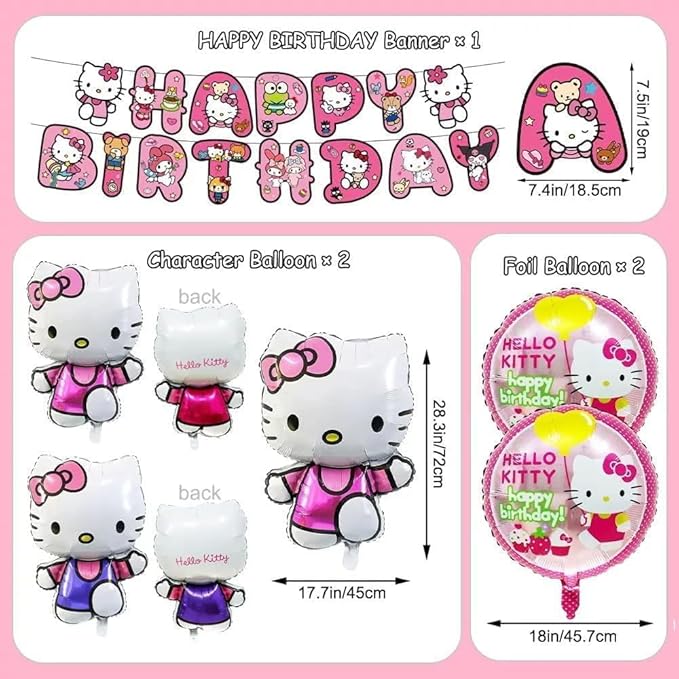 49Pcs - Kitty Birthday Party Decorations Set, Pink Theme with Banner, Balloons, Tablecloth, Cake Toppers.-CubbioJoy