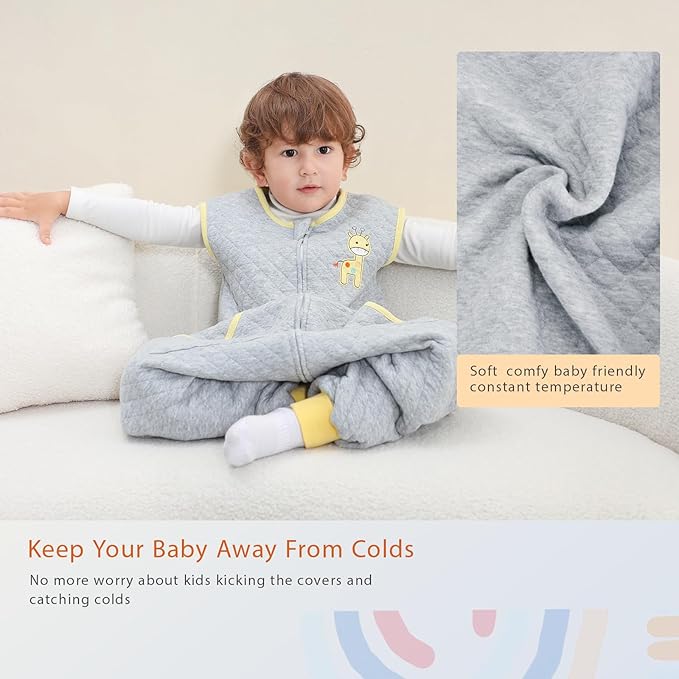 Baby Toddler Sleep Sack with Feet 2.5 TOG Winter, Wearable Blanket with Legs, Toddler Sleeping Sack Long Sleeve (Giraffe, 3T-5T)-CubbioJoy