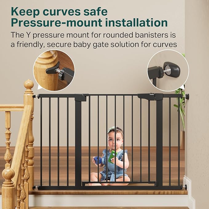 Cumbor 2 Pack 29.7"-48" Baby Gate for Stairs, Mom's Choice Awards Winner-Dog Gate for Doorways, Pressure Mounted Auto-Close Pet Gates for Dogs Indoor, Safety Child Gate with Easy Walk Thru Door,Black-CubbioJoy