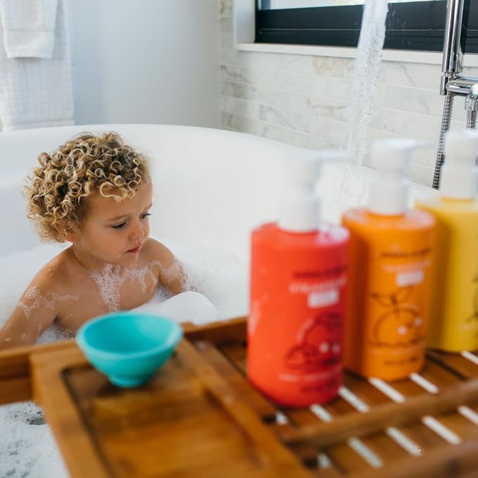 Dabble & Dollop Citrus Kiss Bundle, Natural Bubble Bath, Body Wash & Shampoo for Kids, USA-made, Paraben & Sulfate Free, Vegan, Gluten-Free, Tear-Free, Tangerine, Vanilla, Lemon (Set of 3)-CubbioJoy