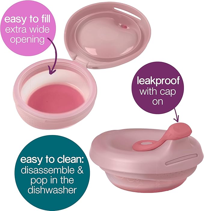 b.box Fill + Feed (Blush) | Reusable Baby Food Pouch | For Babies & Toddlers 4m+ | Silicone/Nylon Pouch, BPA-Free Lid | Dishwasher & Microwave Safe | 110mL (3.7oz, ½ Cup) Capacity-CubbioJoy