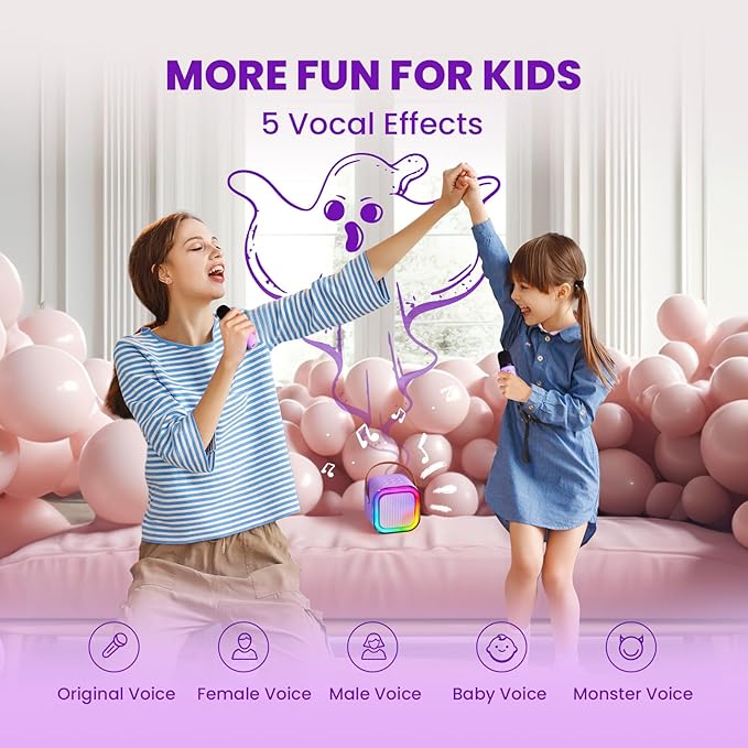 IROO Mini Karaoke Machine for Kids, 2025 TOP Toys Birthday Gifts Ideas for Girls Ages 4, 5, 6, 7, 8, 9, 10, 12+ Years Old, Portable MP3 Player with 2 Wireless Mics for Party-CubbioJoy