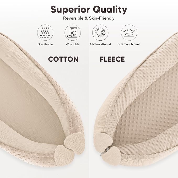 Baby Lounger - Infant Lounger Pillow for Newborn 0-24 Months, Soft, Breathable & Portable Baby Lounger Pillow for Boys & Girls, Cozy Baby Floor Seat for Home & Travel (Beige)-CubbioJoy