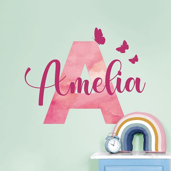 Custom Stickers Name Wall Decor I Personalized Name Sign for Room Decor | Multiple Custom Name & Initial I Decal for Baby Girl Nursery Decor I Nursery Wall Decal for Baby (C. Pink Sky)-CubbioJoy
