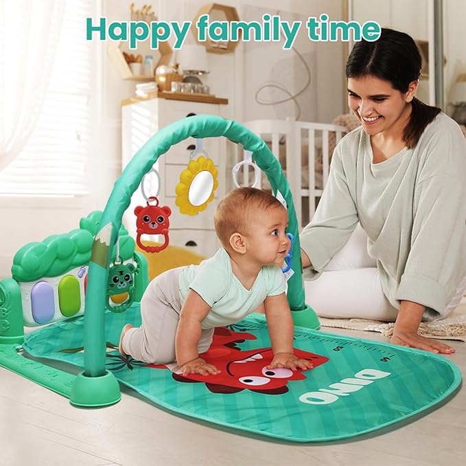 Baby Gyms Play Mat, Infant Toy Play Mat Activity Center, Baby Play Piano Mats with Music and Lights, Activity Padded for Babies Newborns and Toddlers Boys and Girls 0-12 Months, Green-CubbioJoy