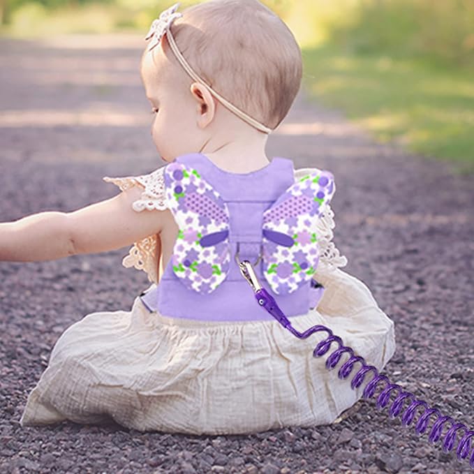 Accmor Toddler Harness Leash + Anti Lost Wrist Link, Kids Butterfly Harnesses With Children Leashes, Cute Baby Leash Walking Assistant Wristband Strap Tether for Girls Outdoor (Purple)-CubbioJoy