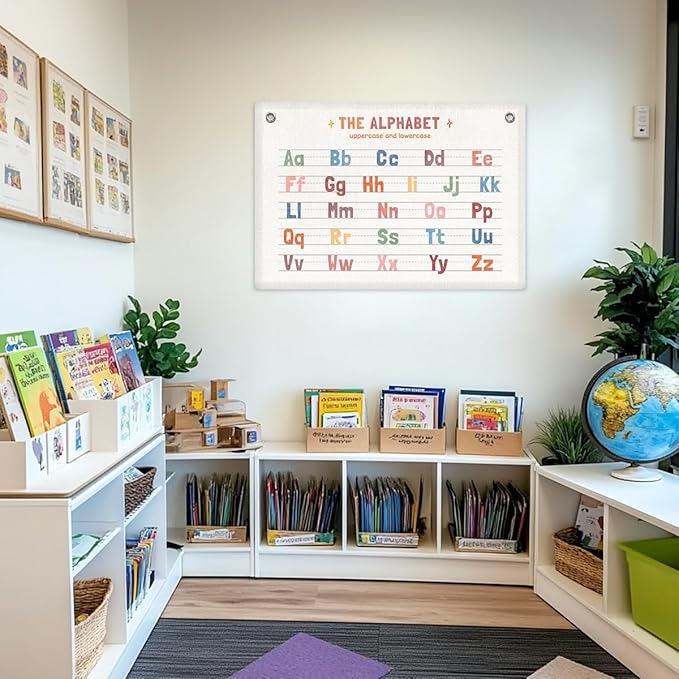 Alphabet Banner Playroom Decor Wall Hanging, Playroom Wall Decor Banner Flag, ABC Chart for Wall for Toddlers, Wall Flag Nursery Bedroom Toddler Room Decor Classroom Decorations, Banner for Room-CubbioJoy