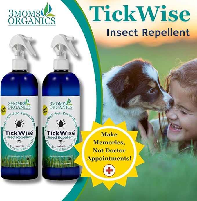 3 Moms Organics, TickWise 16oz Extra Strength Double Mama 2-Pack - DEET- Free, Tick and Insect Repellent, Plant Based Essential Oils, All Natural Ingredients, Safe for Kids, Adults, Dogs & Horses-CubbioJoy