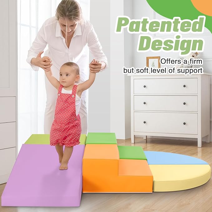 6-Piece Foam Climbing Blocks for Toddlers: Baby Foam Climbing Gym PU Leather Colorful Indoor Toy Building Blocks-CubbioJoy