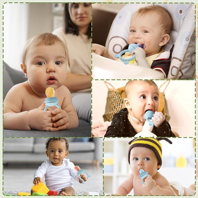 JEXFUN Silicone Baby Fruit Food Feeder Pacifier & Breastmilk Popsicle Freezer Molds for Cooling Relief, BPA Free Silicone Feeder to Safely Introduce New Foods, Double as Teething Toys, 4 Month+-CubbioJoy