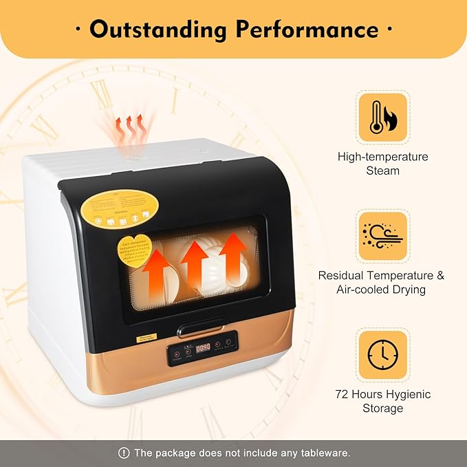 Compact Portable Dishwasher Countertop with Filter and Hybrid Drying Function, 360° Streak-Free Deep Cleaning, 3 Washing Programs, Mini Dishwasher for Apartments& RVs-CubbioJoy