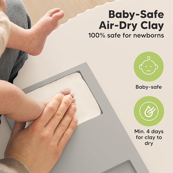 Baby Hand and Footprint Kit - Clay Handprint Keepsake Frame, Newborn Nursery Picture Frame, Personalized New Mom Gifts for Baby Shower & Registry (Cloud Gray)-CubbioJoy