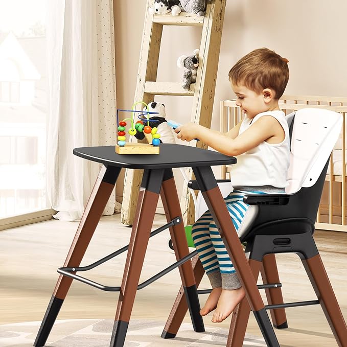 8 in 1 Highchair, Convertible Wooden Baby High Chair with Tray, Adjustable High Chair for Babies and Toddlers, Easy to Clean, Grow with Family|Booster|Learning Table|High Stool-CubbioJoy