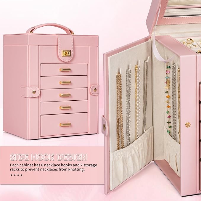 AKOZLIN Large Jewelry Box Organizer Functional with Big Mirror, Leather Jewelry Storage Case for Women Girls Ring Necklace Earring Bracelet Holder Organizer-CubbioJoy