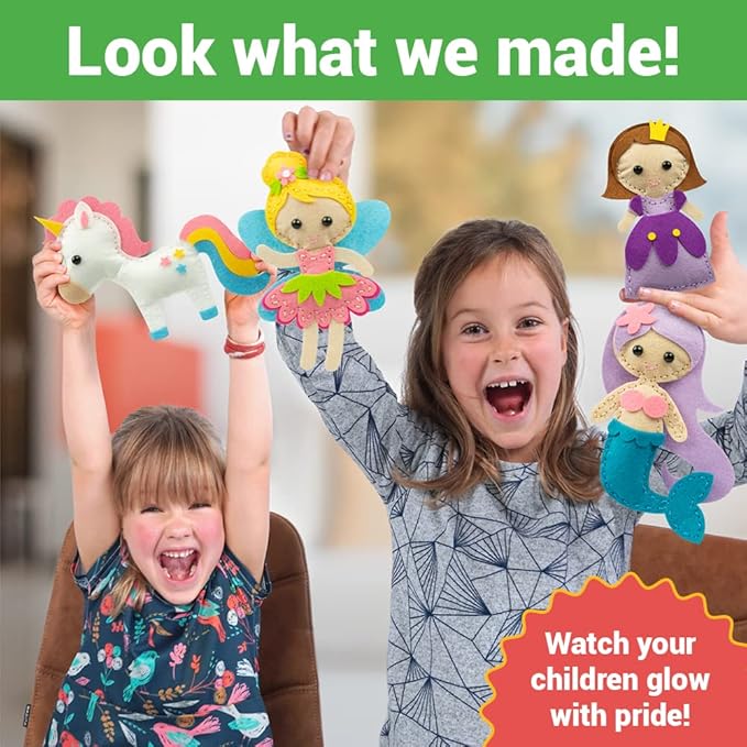 Craftorama Sewing Kit for Kids, Fun and Educational Fairytale Craft Set for Boys and Girls Age 7-12, Sew Your Own Felt Animals Craft Kit for Beginners, 165 Piece Set-CubbioJoy