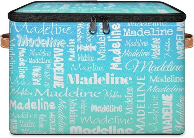 Custom Storage Basket with Name, Personalized Storage Bins with Zipper Lid, Foldable Fabric Storage Box Large capacity with Handle Blue Green Gradient-CubbioJoy