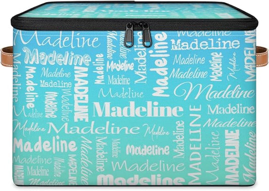 Custom Storage Basket with Name, Personalized Storage Bins with Zipper Lid, Foldable Fabric Storage Box Large capacity with Handle Blue Green Gradient-CubbioJoy
