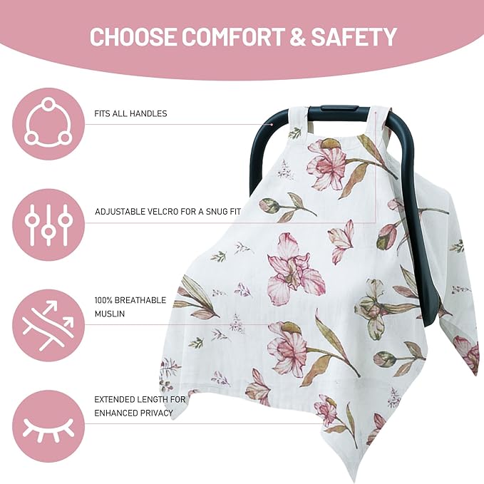 80S Muslin Car Seat Cover for Babies - Soft & Breathable Infant Carrier Canopy, Lightweight Sunshade for Summer, Universal Fit for Baby Boys & Girls-CubbioJoy