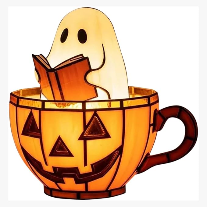 Cute Pumpkin Ghost Reading Book Lamp, USB Cute Spooky Night Light - Halloween Decor, Light Up Pumpkin Ghost Nightlight for Bathroom, Reading, Kids Room Gift-CubbioJoy