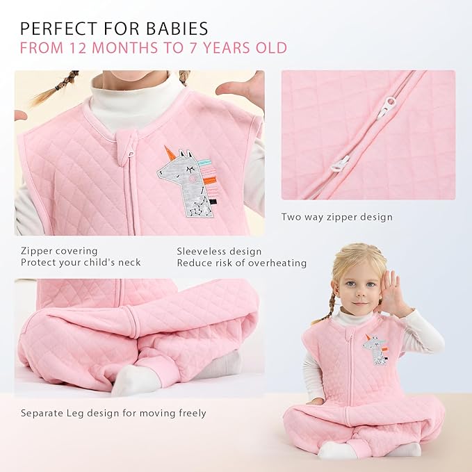 Baby Toddler Sleep Sack with Feet 2.5 TOG Winter, Wearable Blanket with Legs, Toddler Sleeping Sack Long Sleeve (Pink, 3T-5T)-CubbioJoy