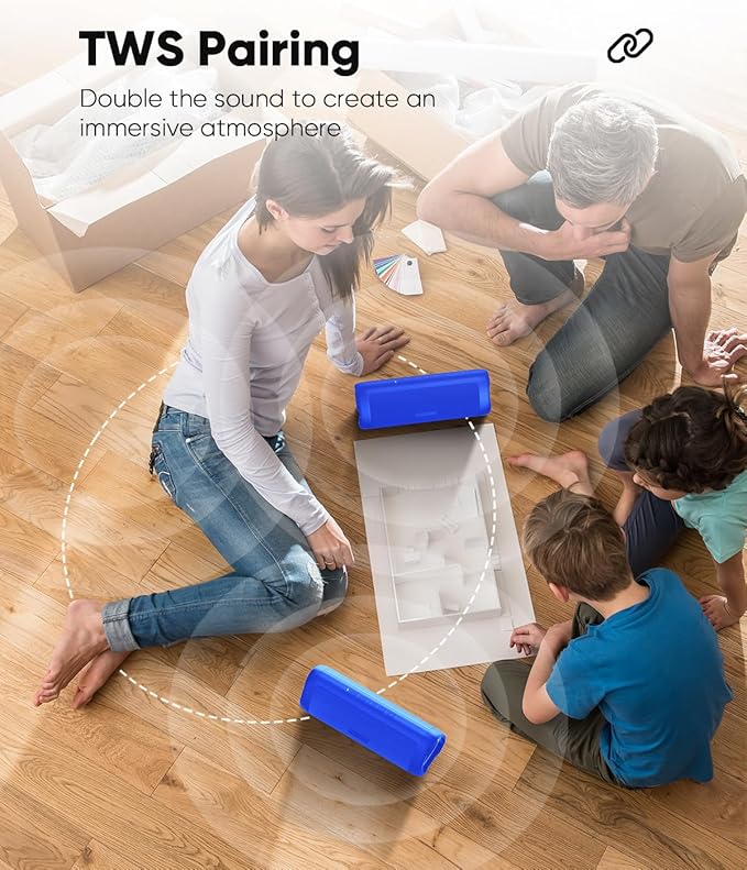 Bluetooth Speaker with HD Sound, Portable Wireless, IPX5 Waterproof, Up to 20H Playtime, TWS Pairing, BT5.3, for Home/Party/Outdoor/Beach, Stocking Stuffers, White Elephant Gifts for Adults (Blue)-CubbioJoy