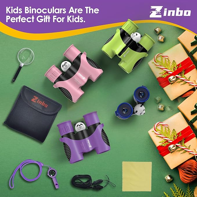 Binoculars for Kids, Toys for 3-12 Year Old Girls and Boys, Bird Watching Hiking 4 5 6 7 8 9 Year Old Girl Boy Christmas Birthday Gifts, Outdoor Toys for Kid Set with Magnifying Glass & Compass-CubbioJoy