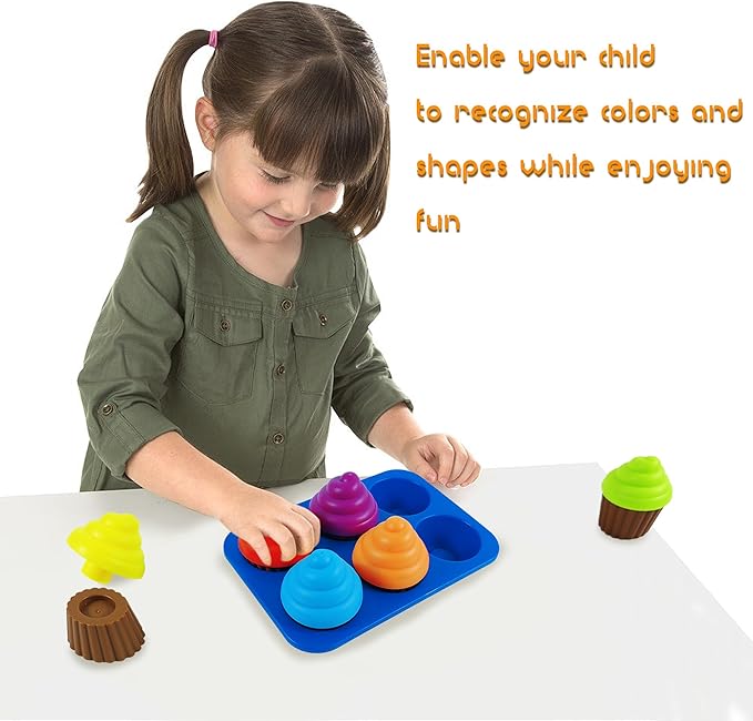 Cupcake Toy Toddler Toy Learning Colors and Shape-Shape Sorting Toys for Toddlers-Geometry Manipulatives Toddler Sensory Toys for Kids 1-3 - Child Montessori Toys for 18 Month Old Girls Boys-CubbioJoy