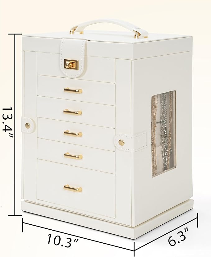 AKOZLIN Jewelry Box 6-Tier Organizer Functional 360° Rotating Jewelry Storage Case for Women Girls Ring Necklace Earring Bracelet Holder with Mirror-CubbioJoy