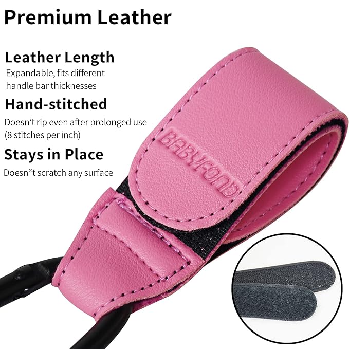 2 Pcs Stroller Hooks for Hanging, Portable Leather Style Stroller Clip Straps, Baby Stroller Hooks for Diaper Bags Grocery Shopping Bags, Mommy Hook for Stroller(Pink)-CubbioJoy