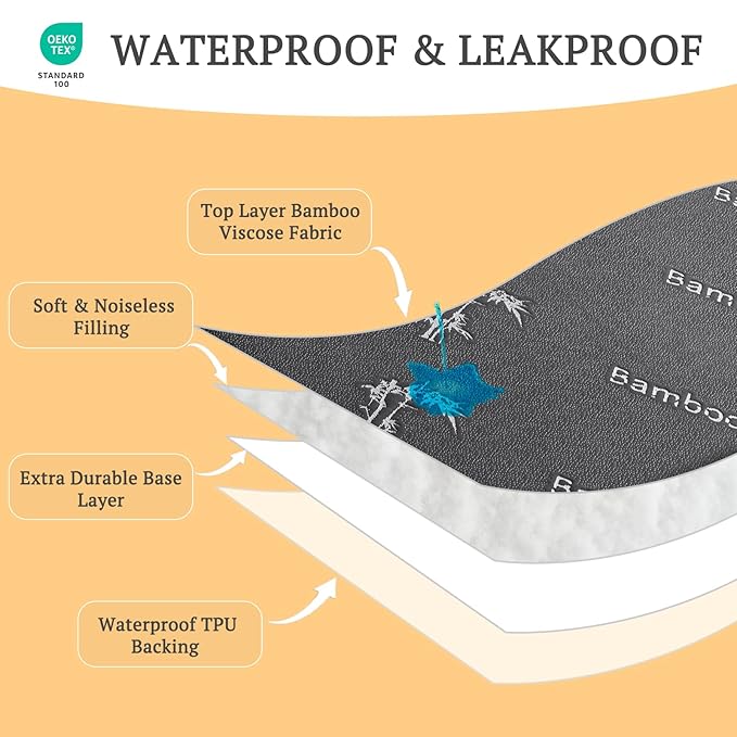 BEDLORE Waterproof Crib Mattress Protector 2 Pack, Ultra Soft Bamboo Viscose Crib Mattress Pad Cover, Noiseless Toddler Mattress Protector for Standard Baby Mattress Size 52''x28'', Dark Gray-CubbioJoy