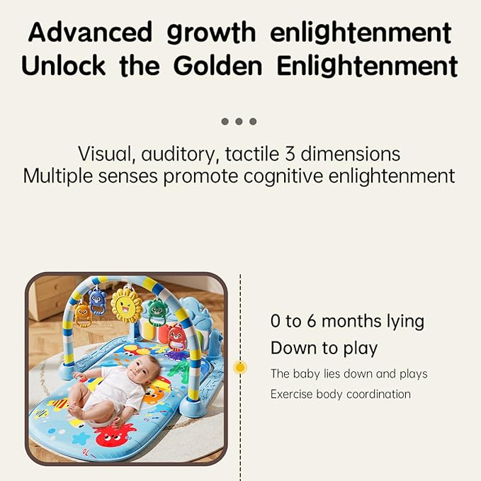 Alive Lovely Baby Gyms Play Mats, Musical Activity Center Baby Piano Gym Mat, Music and Lights Tummy Time Padded Mat for Newborn 0 to 3 6 9 12 Months-CubbioJoy