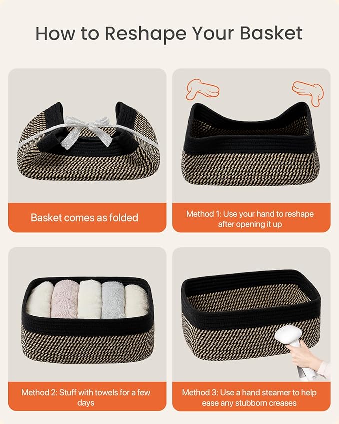 KALLAX Small Woven Basket, 13.5 x 9.5 x 5 Inches, Storage Basket for Organizing, Cute Small Rope Shelf Closet Cube Storage Bins Baskets for Shelves, Dog Toy Gift Baskets Empty, 3 Pack Black & Brown-CubbioJoy