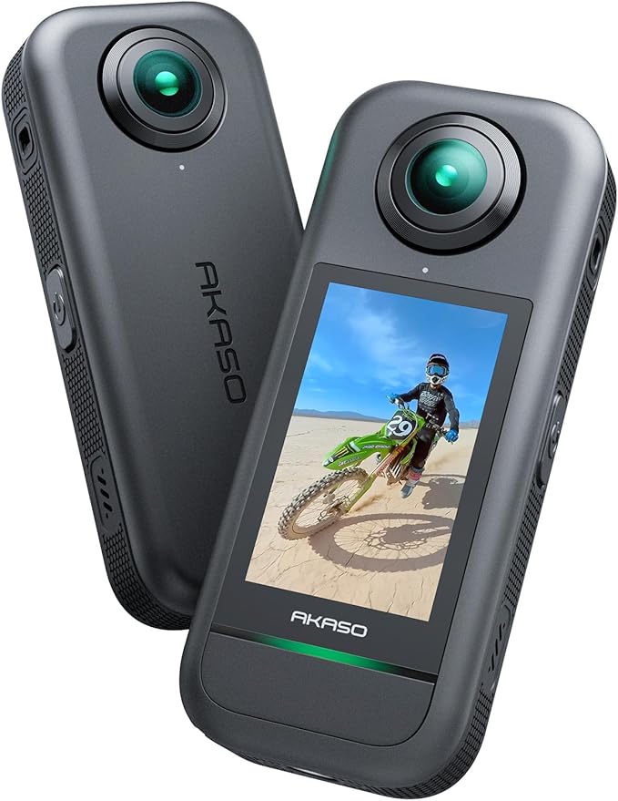 AKASO 360 Weatherproof 360° Action Camera - 5.7K 360 Video with 1/2" 48MP Sensors, 72MP 360 Photo, 360-SuperSmooth, 2.29" Touchscreen, Invisible Selfie Stick Effect, 360° Horizon Lock, AI Tracking-CubbioJoy