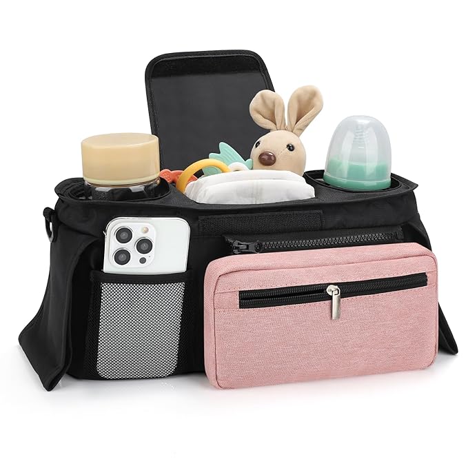 Accmor Universal Stroller Organizer with Insulated Cup Holder Detachable Phone Bag and Shoulder Strap,Stroller Bag Caddy Organizer Fits for Uppababy, Baby Jogger, Britax Strollers-CubbioJoy