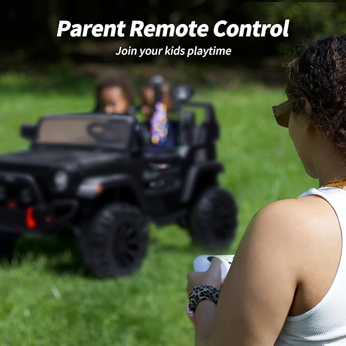 2 Seater Ride on Car Truck, 12V Kids Electric Ride on Toy for Big Kids Age 3-8 w/Remote Control- Black-CubbioJoy