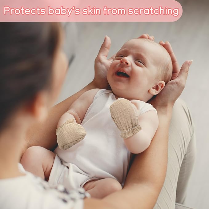 8 Pairs Newborn Baby Muslin Mittens 0-6 Months No Scratch Elastic Wrist Soft Breathable Gloves Bulk Cotton for Infant-CubbioJoy