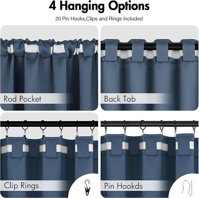 ANRODUO Back Tab Blackout Curtains for Bedroom Living Room, Rod Pocket Pinch Pleated Thermal Insulated Room Darkening Curtains 90 Inches Long 2 Panels, Stone Blue, 42 x 90 Inch-CubbioJoy