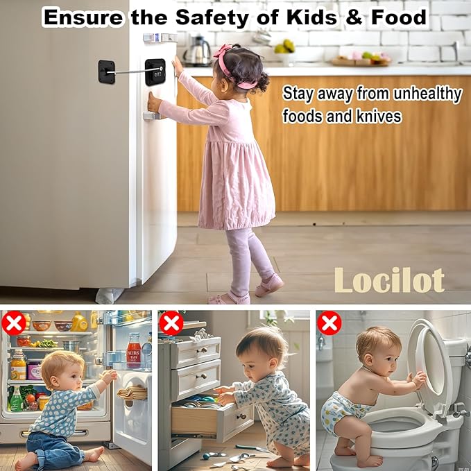3 Pack Fridge Lock for Kids, Traceless Refrigerator Lock for Adults, Child Proof Cabinet Locks Baby Proofing, Drawer Freezer Locks for Fridge Refrigerator (Black)-CubbioJoy