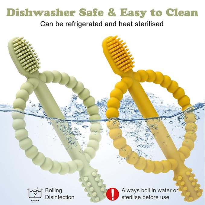 Baby Teething Toys with Easy-Hold Handle, Silicone Infant Toothbrush, Textured On Both Sides Helps Massage, Soothe Sore Gums, Teething Toys for Babies 0-6 Months, 6-12 Months-CubbioJoy